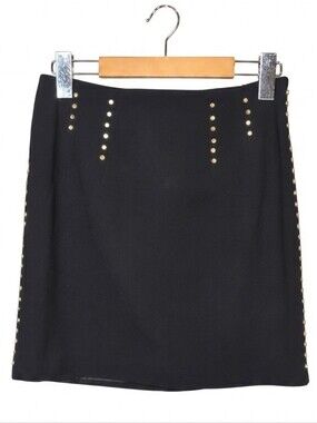 H&M Black Gold Studded Mini Skirt Womens Size 6 Lined Rocker Grunge Glam Edgy